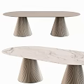 Oval Modern Dining Table With Marble Tabletop And Rippled Legs Design 3d model