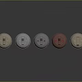 Five Brown Electrical Outlets With Round Design And Red Indicator Light One Lit 3d model
