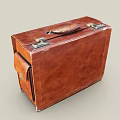 Vintage Brown Leather Suitcase With Leather Handle Metal Lock And Side Pocket