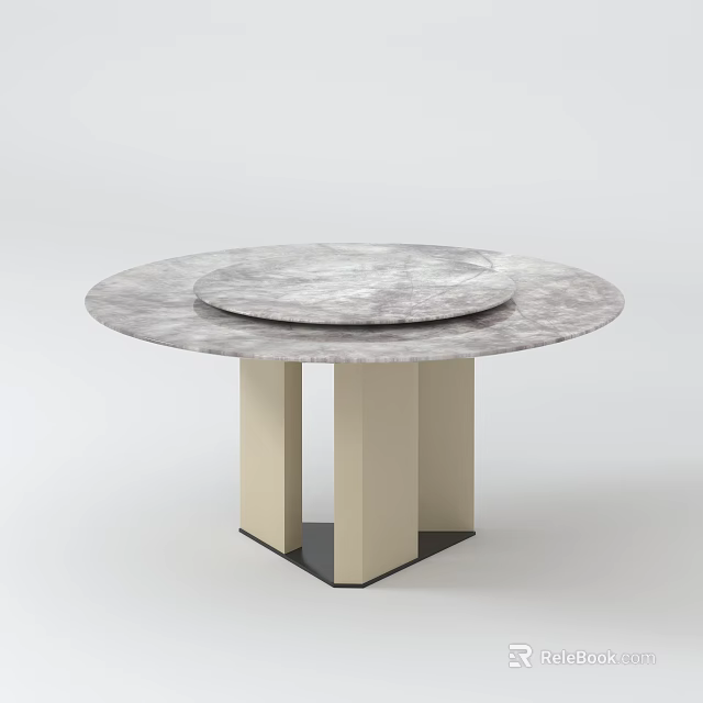 Round Marble Dining Table With Double Layered Tabletop Beige Legs And Black Base Modern Design 3d model