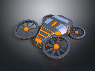 Orange and Gray Multi wheeled Concept Vehicle with Modern Design and Orange Hubcaps 3d model