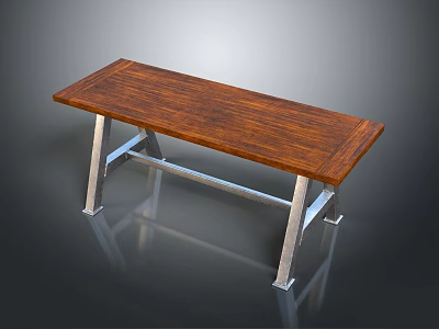 Simple Modern Table With Brown Wooden Tabletop And Silver Metal Frame 3d model