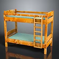 Sturdy Wooden Bunk Bed With Ladder And Blue Mattress Design