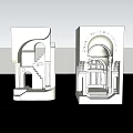 White Architectural Models With Decorative Wall Lamps And Arched Structural Details 3d model