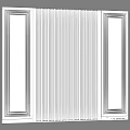 Gray Vertical Striped Curtains With White Decorative Wall Frames In Modern Interior Design 3d model