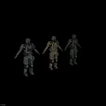 Three Soldier Figures Displaying Different Camouflage Tactical Military Gear And Armor