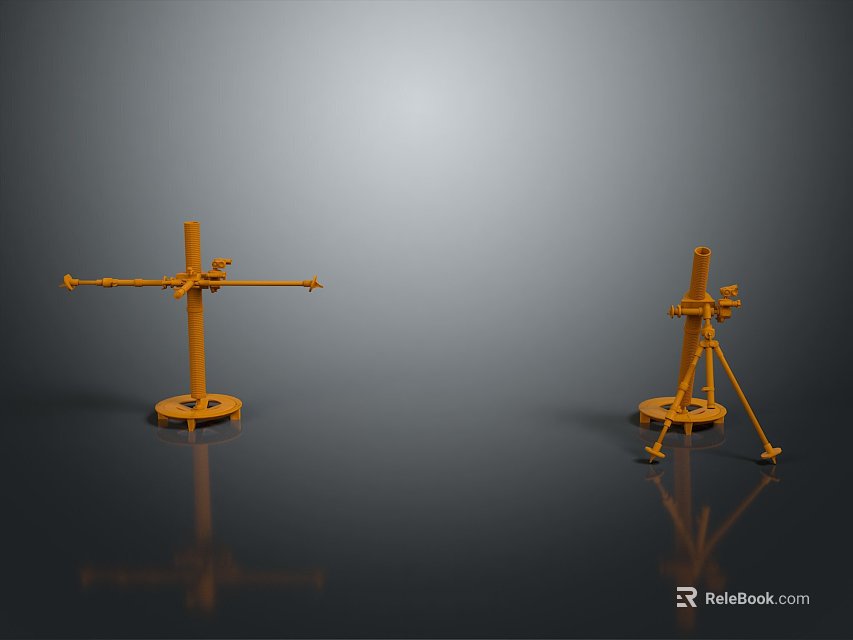 Orange Metal Stands With Tripod And Screw Bases On Black Reflective Surface 3d model 
