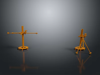 Orange Metal Stands With Tripod And Screw Bases On Black Reflective Surface 3d model