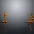 Orange Metal Stands With Tripod And Screw Bases On Black Reflective Surface