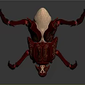 Red Armored Fantasy Character With Spider Like Creature Intricate Design Details