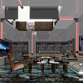 Contemporary KTV Interior Design With Neon Lighting Comfortable Sofas And TV Screens