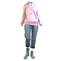 Pink Hoodie With Blue Jeans And Colorful Patterned Shoes Stylish Outfit