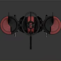 Futuristic Space Drone With Red And Black Solar Panels Mechanical Arms And Central Cockpit