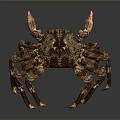 3D Model of Red and Gold Crab with Claws Legs on Dark Background with Reflection