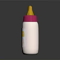 Practical Baby Bottle With White Body Pink Cap And Yellow Nipple Design