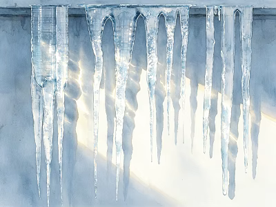 Rustic Stone Wall With Wooden Accents Icicles Sunlight And Cast Shadows 3d model