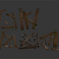 Scattered Dark Brown Wooden Structural Pieces On Dark Background