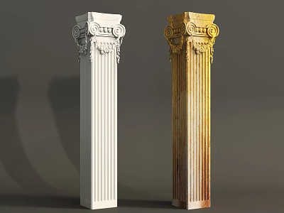 Elegant Classical Columns With Carved Ornaments White And Golden Textured Surface 3d model