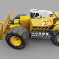 Yellow Utility Vehicle With Large Tires And Loader Bucket 3d model