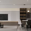 Modern Living and Dining Room Interior With Beige Sofa Black Coffee Table And Dining Chairs