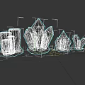 White Crystal Geometric Shapes In Different Sizes Arranged On Dark Background