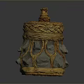 Handmade Woven Storage Container With Yellow Gray Design And Decorative Lid