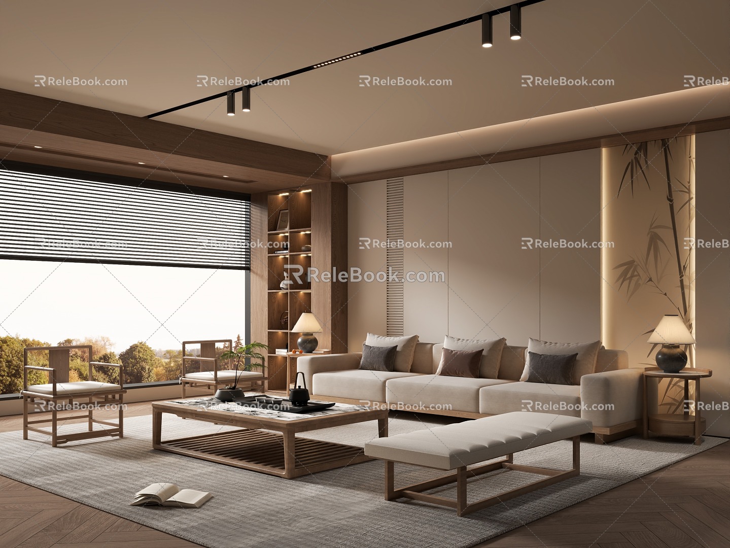 New Chinese Zen Style Home Living Room Song Style Aesthetics Living Room Zen Style Living Room Sofa Coffee Table Combination 3d model