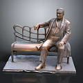 Male Figure Bronze Statue Sitting On Bench With Coat Vest And Lattice Backrest