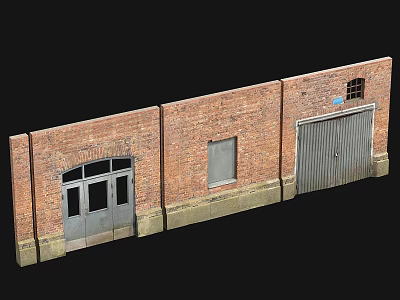 Red Brick Building Exterior With Arched Door Small Window And Roller Shutter 3d model