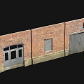 Red Brick Building Exterior With Arched Door Small Window And Roller Shutter 3d model