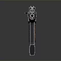 AK Rifle With Metallic Body Red Textured Grip And Handguard 3D Rendered On Dark Background