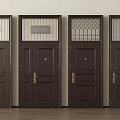 Modern Dark Brown Security Doors With Various Glass Panels And Metal Handles