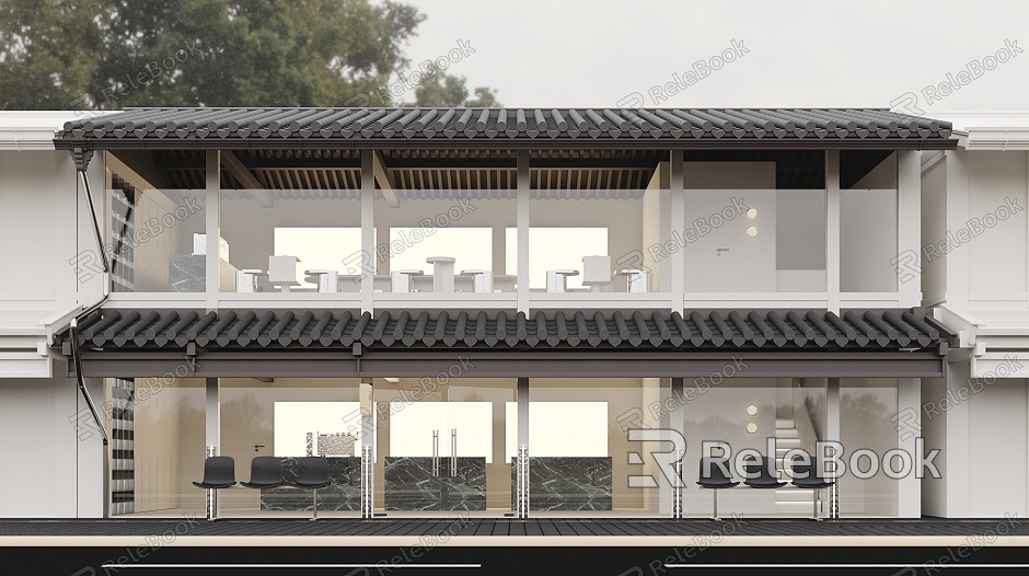 New Chinese Style Door Head Ancient Building Catering Coffee Shop Door Head Facade Coffee Shop Outside Glass Shape Reception Area Cafe Hall model