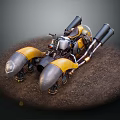 Yellow Motorcycle With Metallic Parts And Dual Exhaust Pipes On Dirt Ground