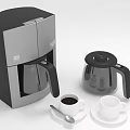 Black And Silver Electric Coffee Maker With Glass Carafe Coffee Cups And Spoon
