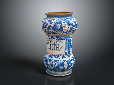 Exquisite Carved Vase With Blue And White Intricate Patterns And Decorative Details 3d model