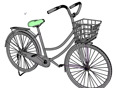 Classic Bicycle with Front Basket Green Seat and Metal Frame Design 3d model
