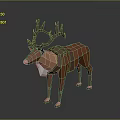 Low Poly Reindeer With Large Antlers Saddle Orange Brown And White Standing On Gray Background