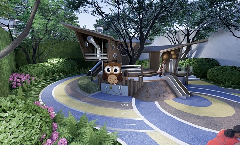 Modern Children's Play Area Children's Equipment Plastic Field Tree House Slide 3d model