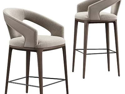 Modern Elegant Bar Stools With Curved Armrest Upholstered Seat And Wooden Legs Design 3d model