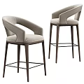 Modern Elegant Bar Stools With Curved Armrest Upholstered Seat And Wooden Legs Design