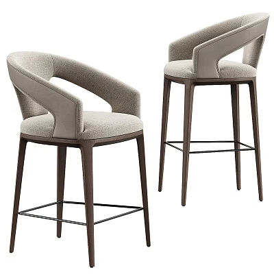 Modern Elegant Bar Stools With Curved Armrest Upholstered Seat And Wooden Legs Design 3d model