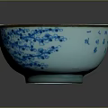 Decorative Ceramic Bowl With Blue White Circular Patterns And Gold Rim For Daily Use