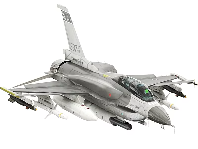 Gray Fighter Jet With Tail Number 537 Mounted Weapons And Cockpit 3d model