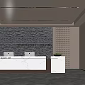 Modern Front Desk Reception Area With Stone Accent Wall Computer Monitors And Lattice Decor 3d model