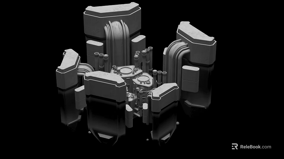Industrial Equipment 3D Model Featuring Mechanical Components Gray Metallic Parts Pipes And Valves 3d model 