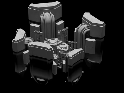 Industrial Equipment 3D Model Featuring Mechanical Components Gray Metallic Parts Pipes And Valves 3d model