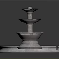 Decorative Three Tier Stone Fountain With Circular Water Basin And Blue Water