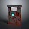Rusty Red Gas Pump Industrial Design With Blue Display Screens And Hoses