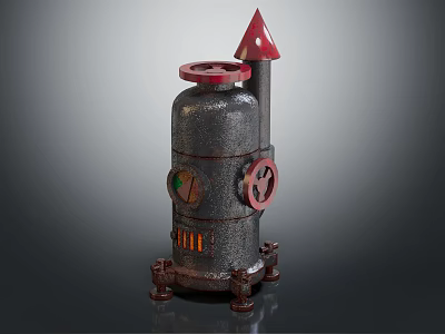 Vintage Industrial Mechanical Device With Black Body Red Top Knob Gauge And Base 3d model